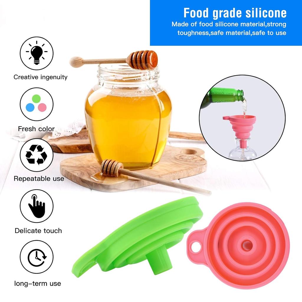 Kitchen Silicone Collapsible Funnel Set of 3,Small and Large,Flexible-Foldable-Cooking-Food-Grade Funnels for Filling Small or Mini