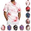 Men's Casual Lightweight Breathable Short Sleeve Shirt Cotton Linen Blend Halloween Print Button Down Collar Summer Top