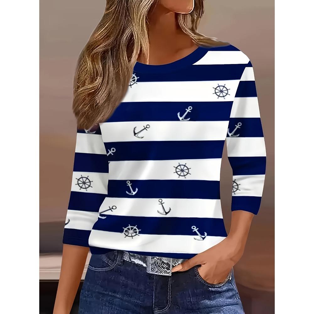 Random Print Round Neck Casual Loose Top Base T-Shirt Comfortable Fashion Machine Washable Suitable for Spring Summer