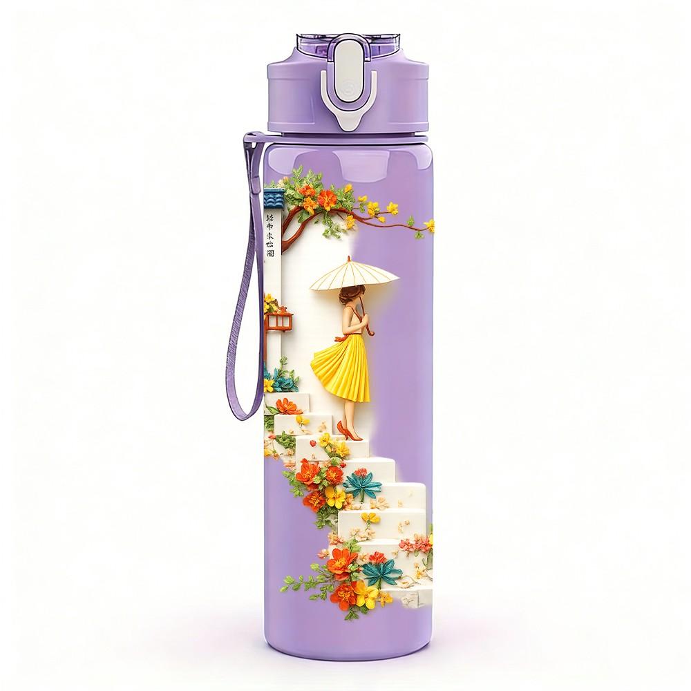 1PC Lady Leg Floral High Heel Art Print 750ml Color Plastic Sports Water Bottle Leakproof Flip Straw Lid Suitable for Sports Office Home Use