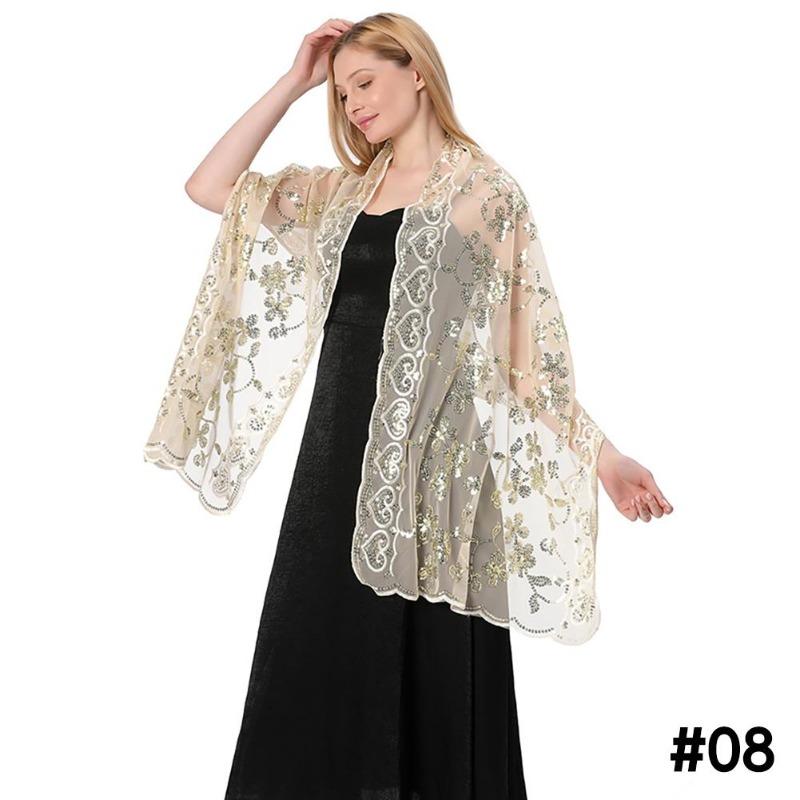Sequ Shawl Wraps for Evening Dresses Wedding Decoration Scarf Elegant Hijab Cover for Ramadan Festivals Women's Modest Fashion Floral Shawl