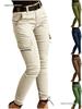 Women's Solid Color Mid-Waist Jogger Pants with Button & Pockets
