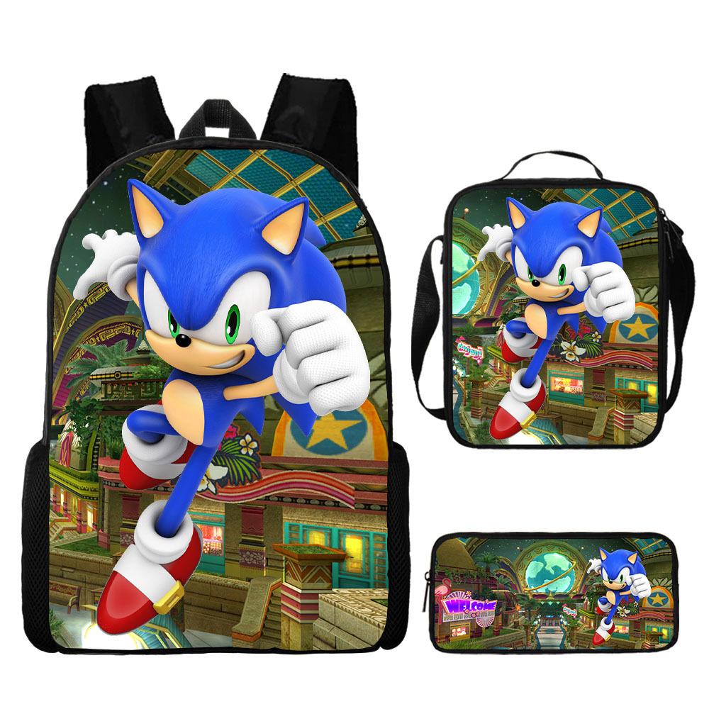 Backpack Sonic Elementary School Bag Lunch Bag Pencil Case Three-Piece Set