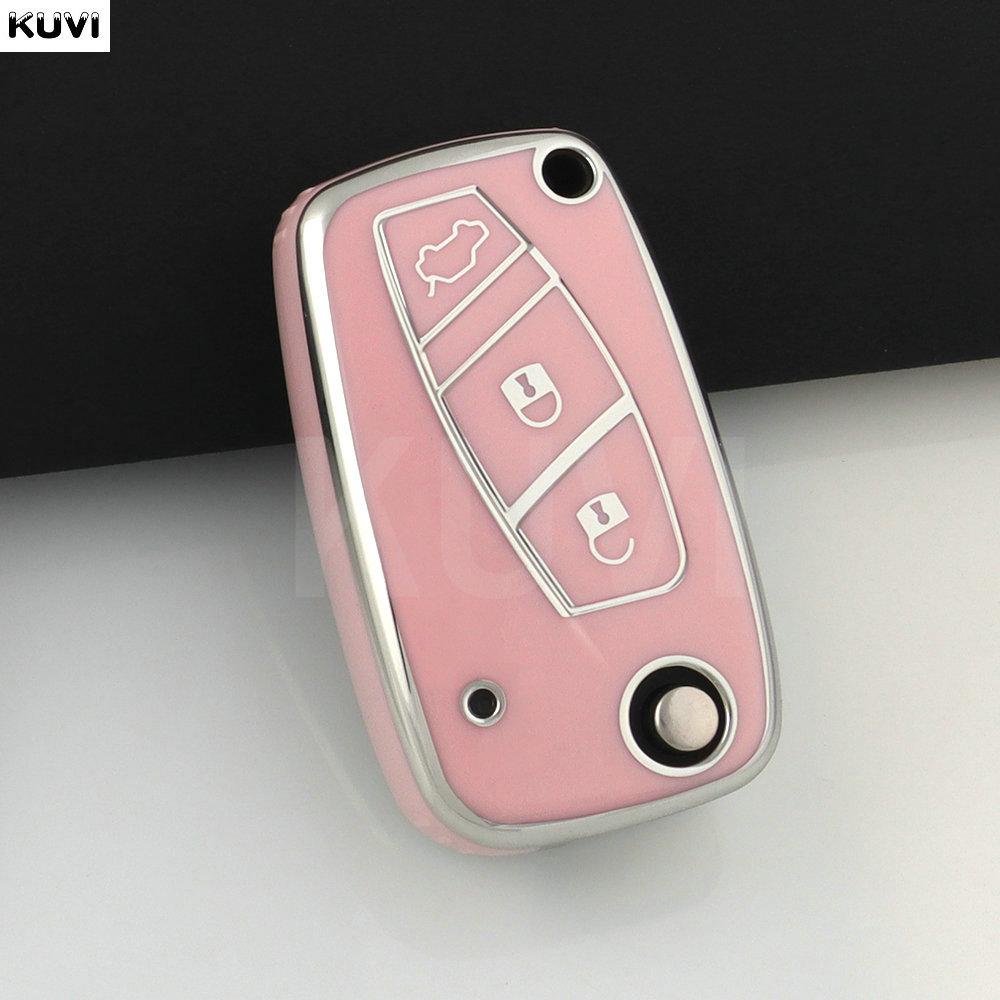 

Fashion Tpu Car Flip Key Case Cover For Fiat 500 Panda Stilo Ducato Punto Doblo Bravo 3 Buttons Protected Holder Bag Accessories