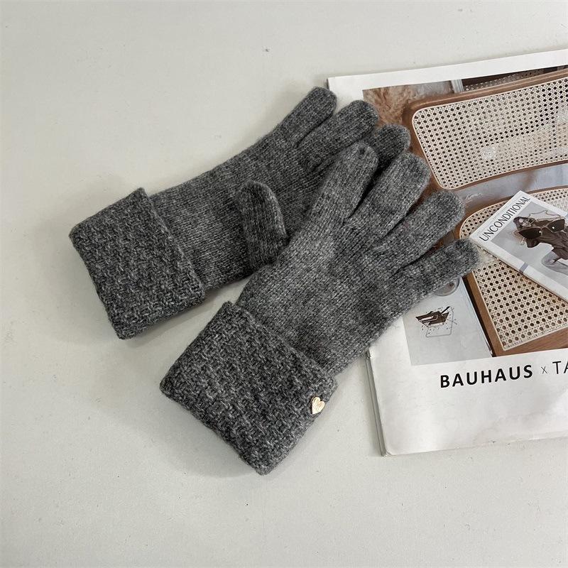 

Wool love solid color dew two fingers winter finger cute knitted touch screen gloves women autumn and winter riding warm M сірий колір