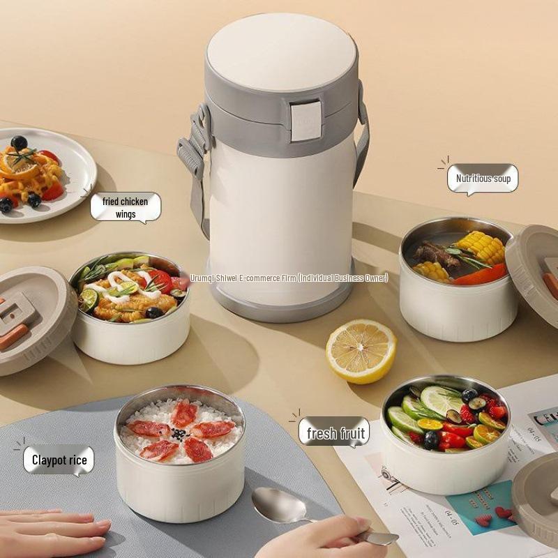 Stainless Steel Insulated Multi-Layer Lunch Box for Office Workers - Large Capacity, Long-Lasting Heat Retention Bento Bucket