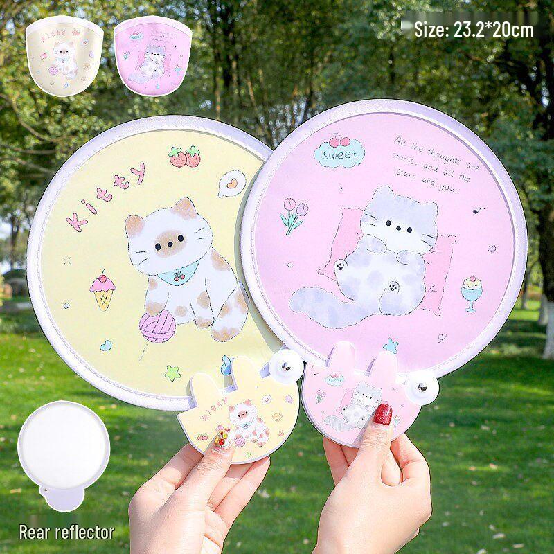 LIEI Kids Portable Cartoon Fabric Round Folding Fan