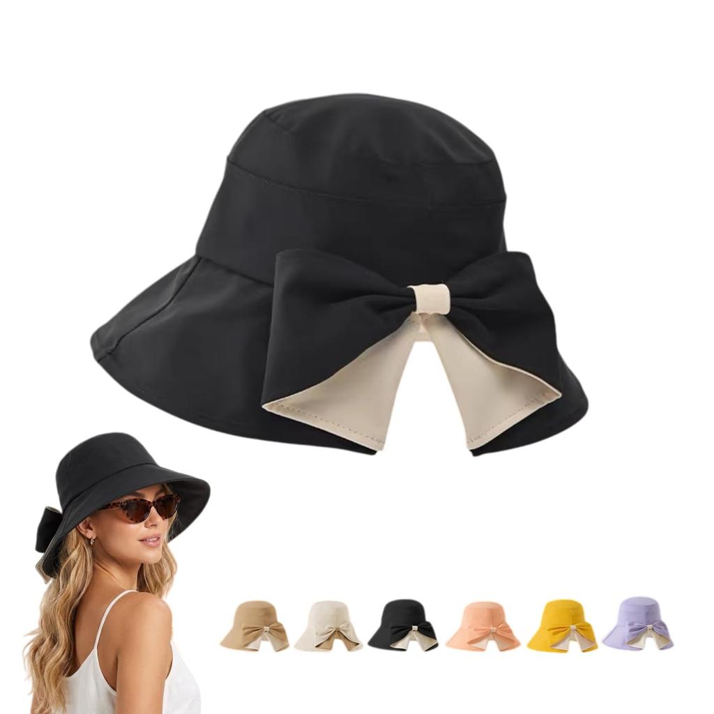 Cappello da Sole a Tesa Larga con Fiocco da Donna – Pieghevole, Protezione UV a 360°, Traspirante, per Viaggi Estivi e Spiaggia
