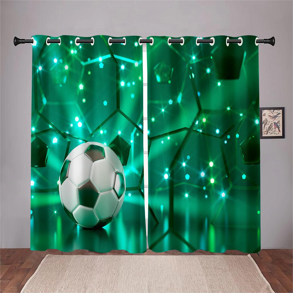 Football Field Green Grass Curtain Football Rhine Field Curtain 2 Panel Football Lovers Living Room Bedroom Den Kids Room Decor