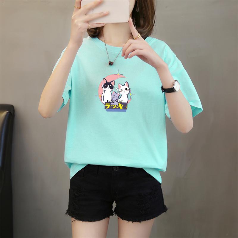 Harajuku tricouri cu mânecă scurtă cu imprimeu drăguț de desene animate pentru femei, vară, bumbac pur, casual, largi, pentru studenți, topuri Y2k pentru femei