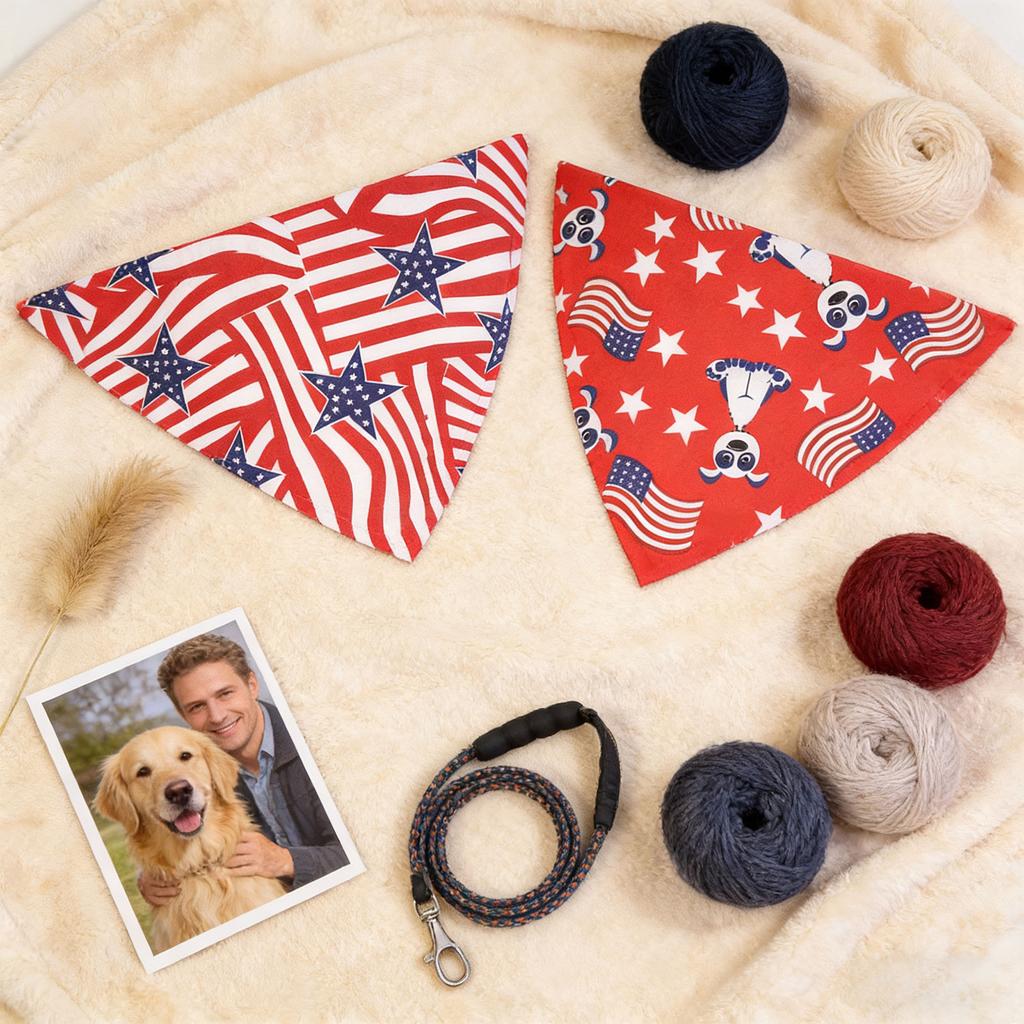 Patriotic Pet Bandana Soft Breathable Triangle Scarf for Dogs and Cats with Flag Print for Holiday Occasions and Daily Wear