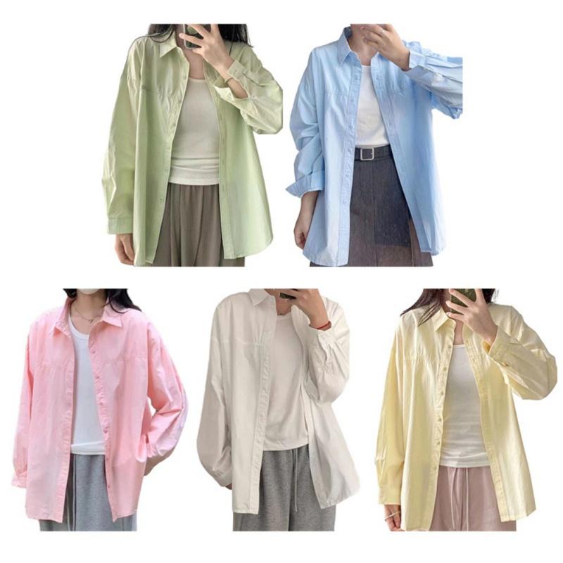 Women's Loose Long Sleeved Shirt Casual Lapel Button Shirt