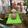 Turtles Fishing on Bamboos Raft Statue Weather Resistant Resins Miniature Animal Ornament For Garden Pond Decoration