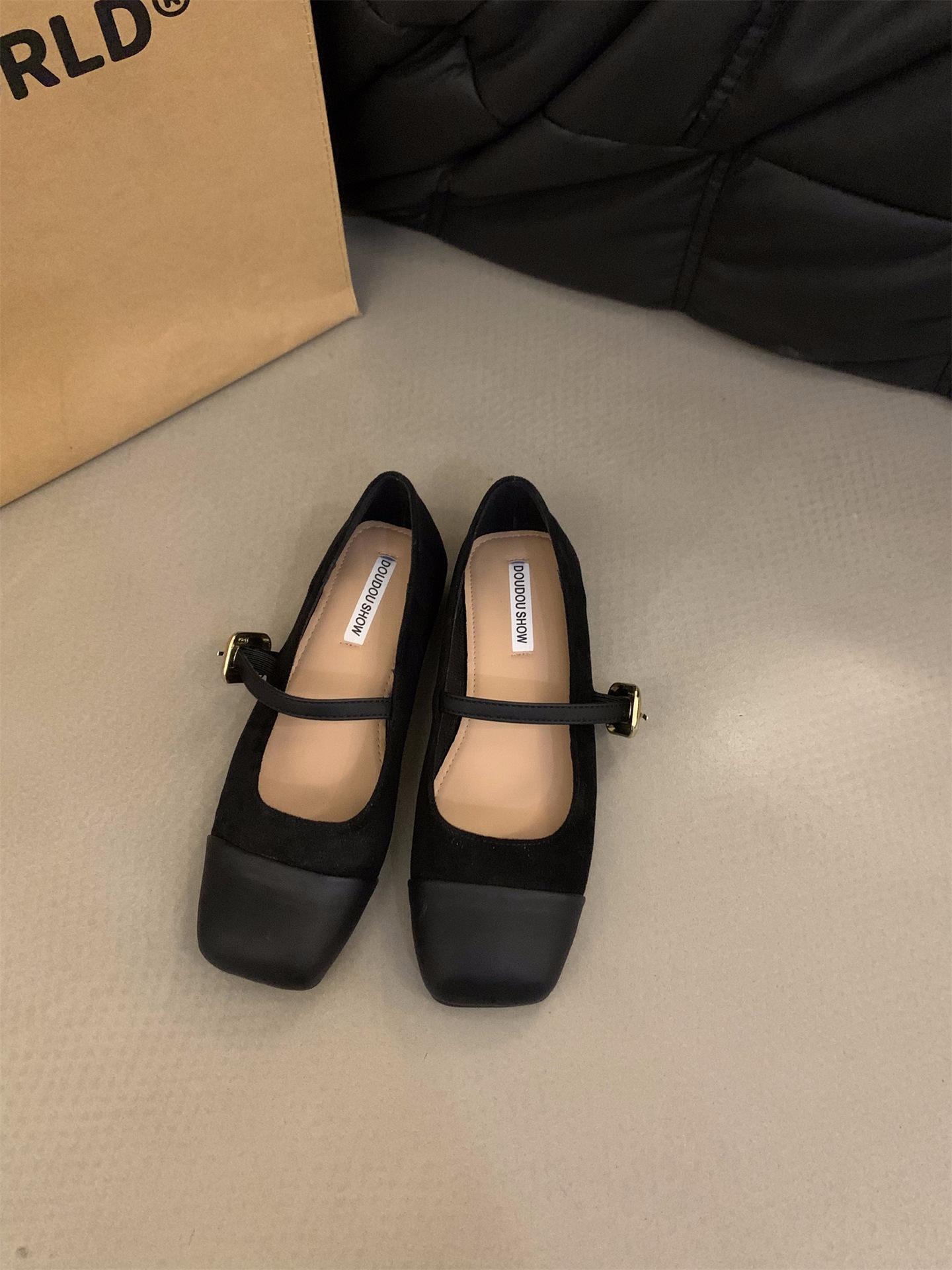 

Туфли Мэри Джейн с плоским дном и квадратной головкой, женские туфли, новинка 2024 года, весна, осень и зима, вечерние туфли из французской замши в стиле ретро 35 чёрный