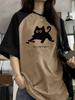 Summer Fun Cat Print Women's Patchwork Short-Sleeve T-Shirt Harajuku Style Soccer Jersey Sporty Loose Top