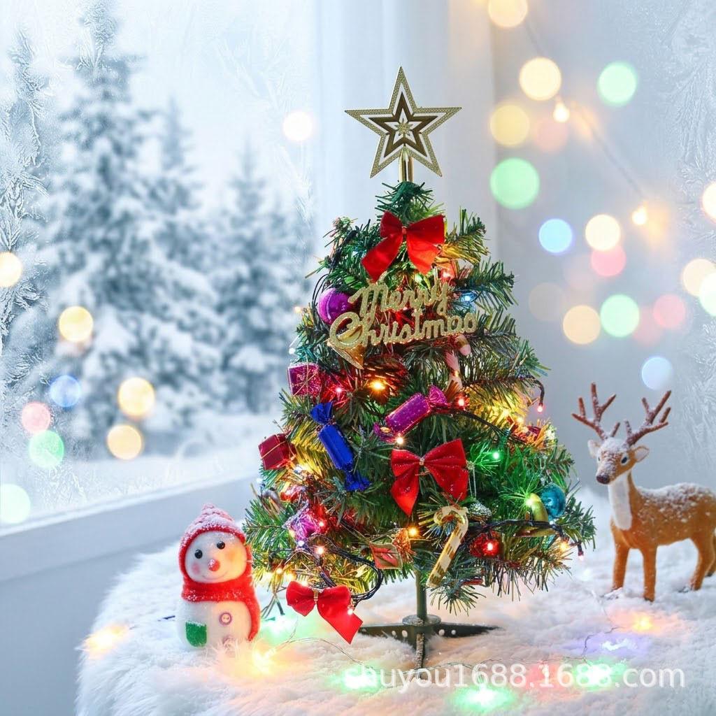 Exquisite Christmas Tree Ornaments Set: 45/60/90cm Mini Trees with Dense Lights for Desktop Display