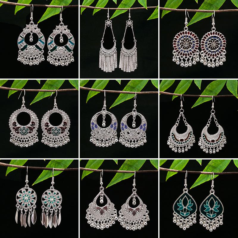 Vintage Ethnic Miao Silver Teardrop Tassel Earrings
