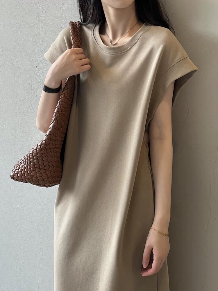 Summer Women's Casual Dress Fashionable Sleeveless O Collar Dress Ladies Summer Beach Dress