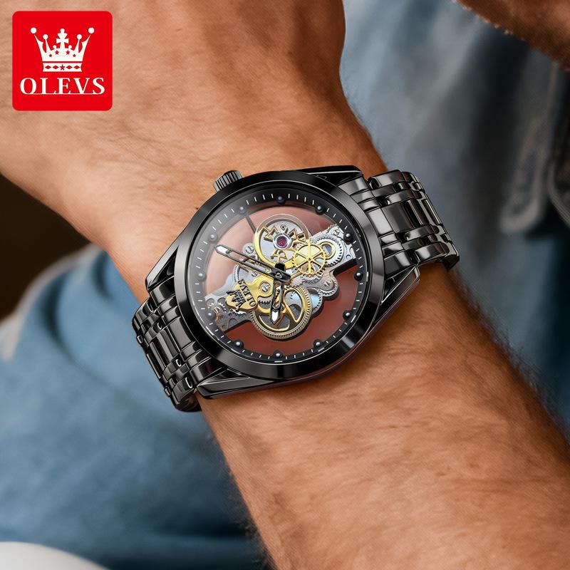 Watch with Full Hollowed-out Mechanism, Fake Mechanical Watch, Water-resistant Men's Watch, Men's Watch