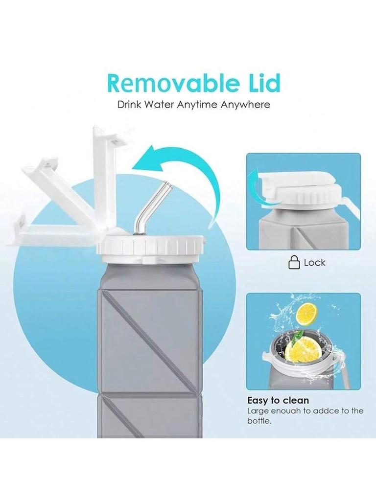 620ml Foldableable Water Bottle Cup with Straw Lid, Leak-Proof Bpa, Free Silicone Foldableable Water Bottle, Suitable for Travel, Gym, Camping, Sports