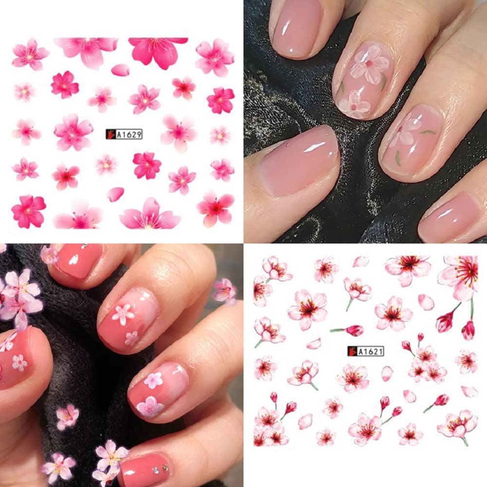 S.A.V.I 12 Sheets of DIY Nail Art Water Transfer Decals, Pink Flower Cherry Blossom, Nail Stickers, Nail Tattoo Stickers(Paper)