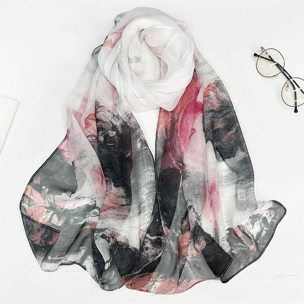 Sunscreen Silk Scarf Seaside Beach Towel Long Ladies Silk Scarf Lotus Pond Moonlight Thin Silk Scarf