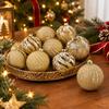 12-Piece Christmas Bauble Set, Soft-Texture Ball Decorations with Decorative Motifs and Top Rings for Holiday Tree Displays