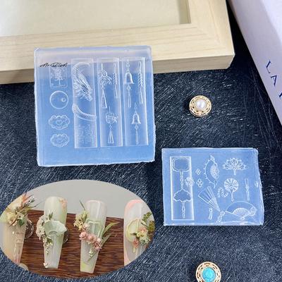 3D Chinese-Style Silicone Nail Art Mold Exquisite Dragon Copper Coins Bells Buttons Chinese Knots Fan Design for Nail Decoration