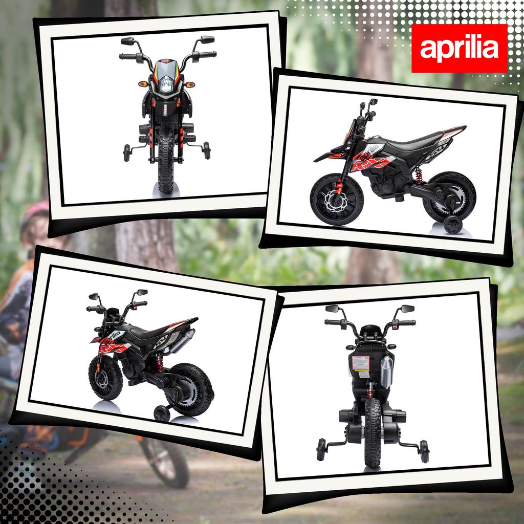 Eğitim Tekerlekli, Yaylı Süspansiyonlu, LED Farlı, USB'li, Müzikli, Kırmızı/Siyah 12V Aprilia Lisanslı Çocuk Motosikleti
