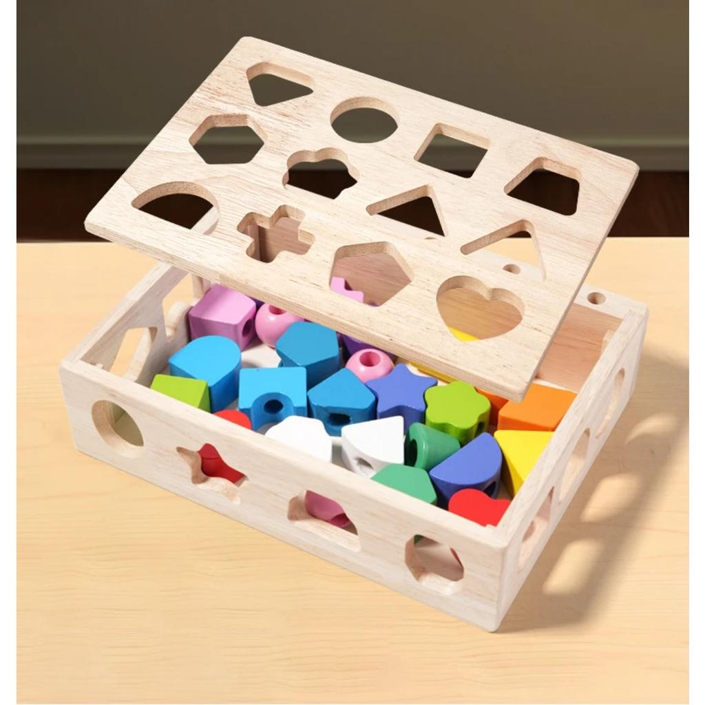 Kids Montessori Wooden Toys Baby Colorful Shape Matching Sleeve Column Beaded Games Cognition Early Education Toys for Children