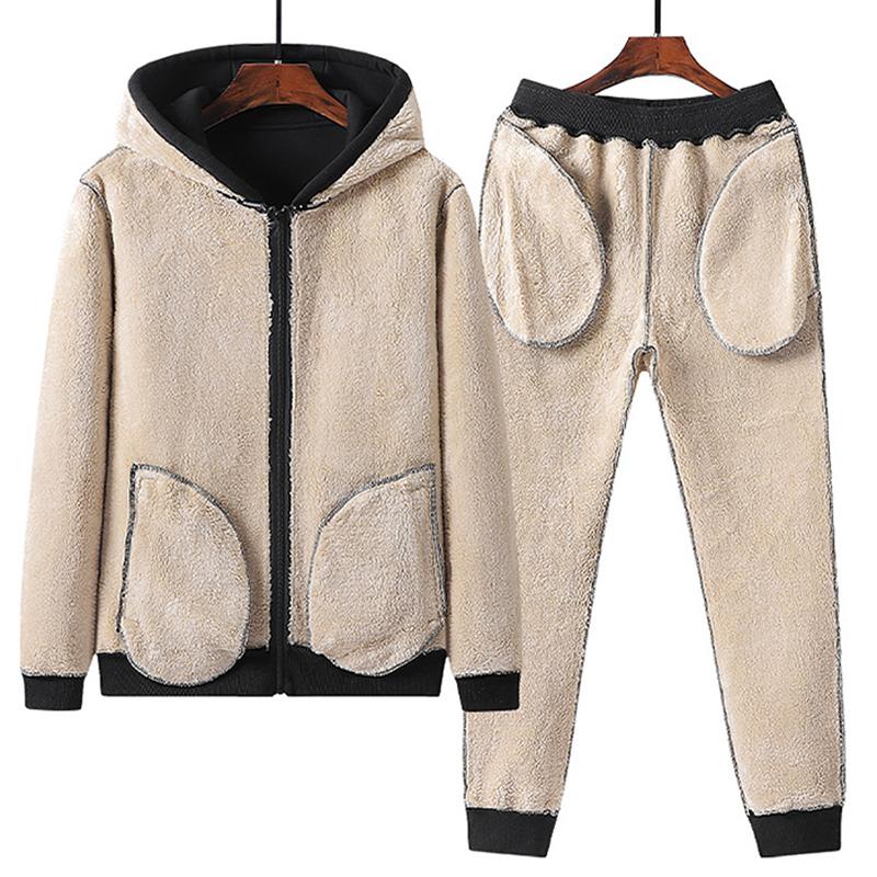 Zimní tepláková souprava Pánská ležérní sada Streetwear Joggers Mikiny s kapucí Fleecové kalhoty Sady Pánské sportovní soupravy Outfity