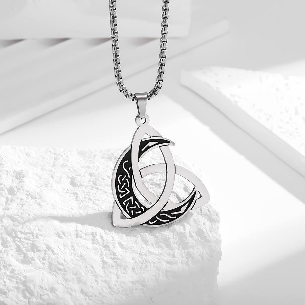 Triquetra Moon Phase Pendant Necklace - Celtic Knot, Titanium Steel, Vintage Style