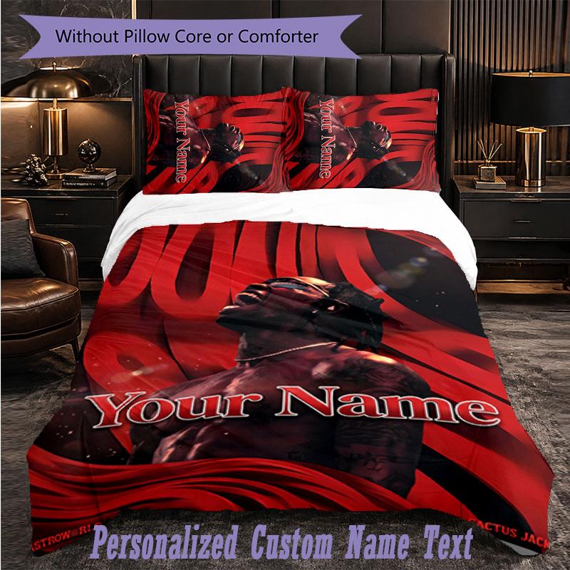 Personalized 3Pcs Bedding SetTravis Scott Custom Text Duvet Cover Pillowcase Set Bedroom Gift