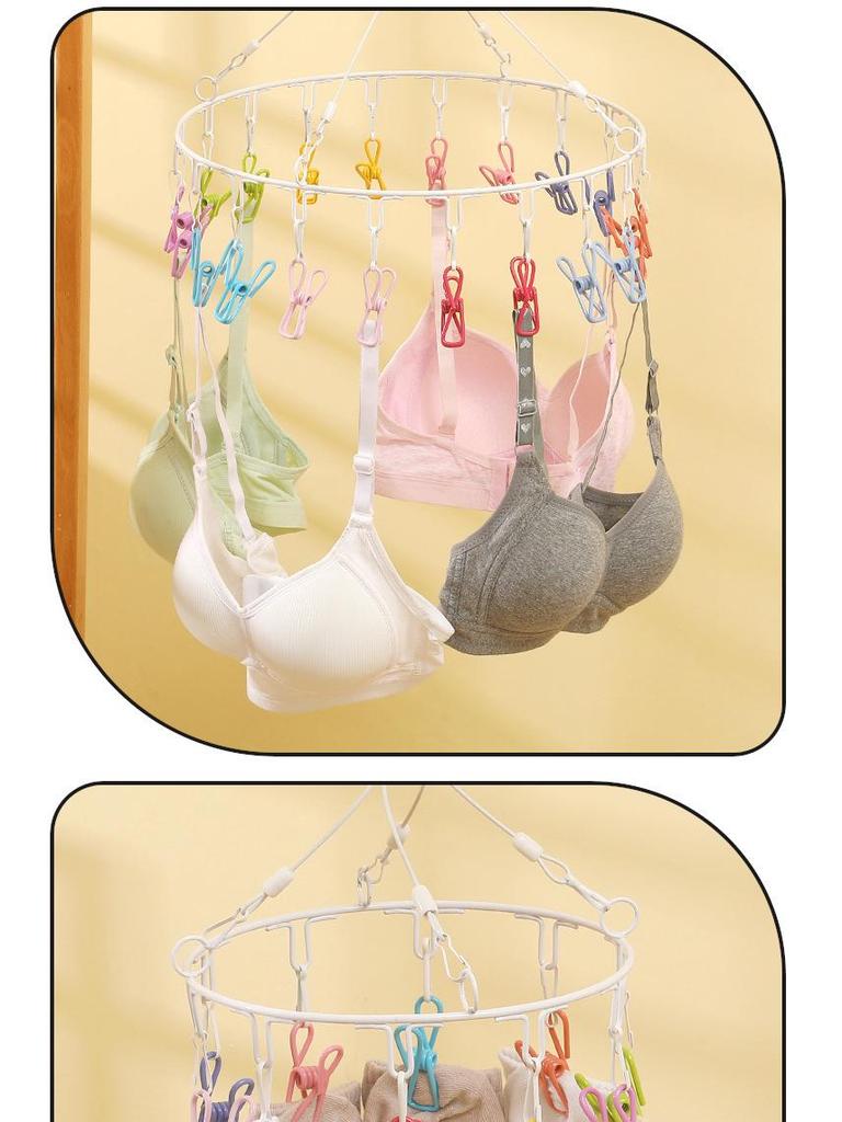 Colorful Rainbow Clothes Drying Rack with Multi-Clips - Windproof, Round, Ideal for Dorms, Balconies, Socks, and Children's Clothing