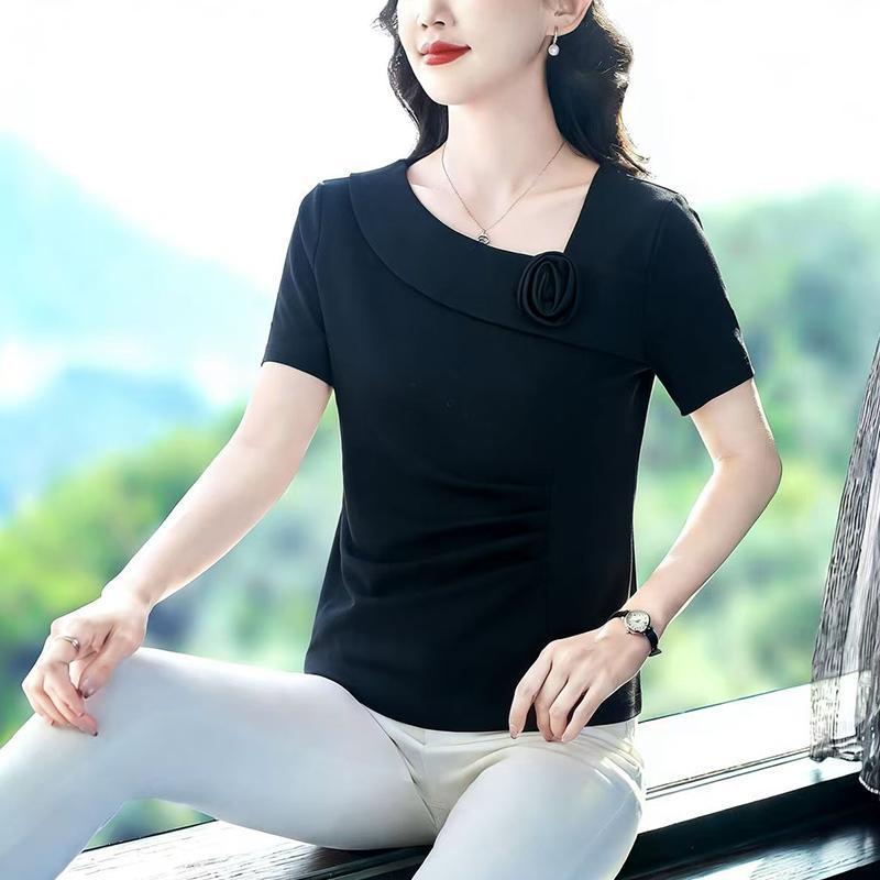 

2026 Women s Summer Polo Shirt: Short Sleeve, Slim-Fit, Comfortable, Stylish Lapel Top 2XL (recommended 120-130 jin) чёрный