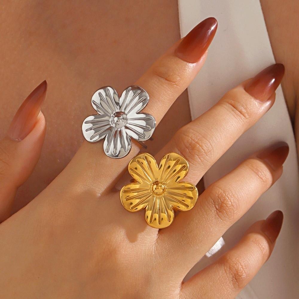 Elegant Adjustable Open Rings Stainless Steel Gold Color Women's Rings Jewelry Gifts Flower Rings Women