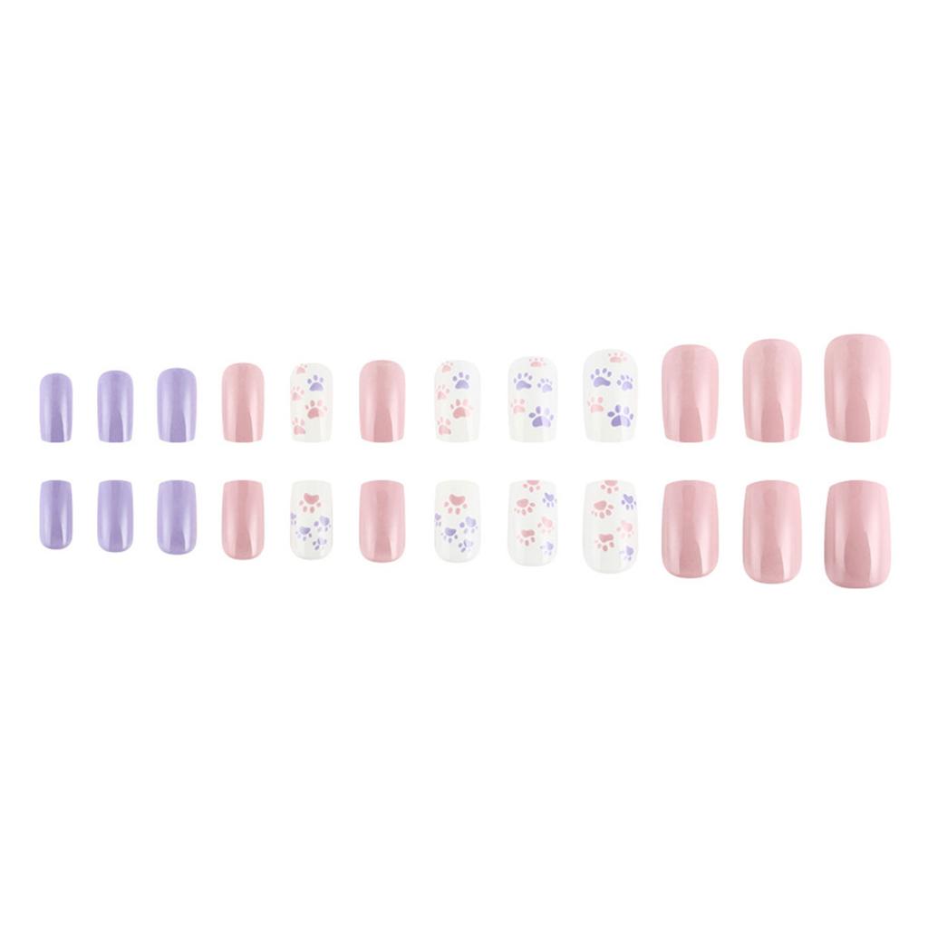 Square Press On Nail French Tip Fake Nails Glues On Nail Cat Paws Designs Artificial Nails Acrylic Nail Stick On Nails