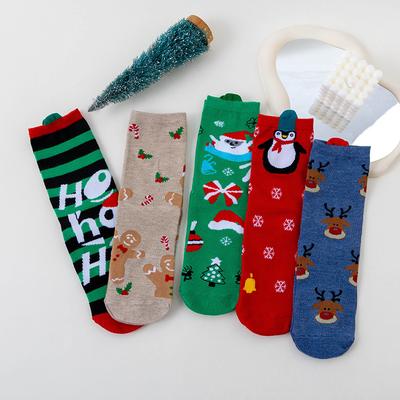 Weihnachtssocken, Weihnachtsmann, Rentier, Schneemann, Lebkuchen, Menschliches Rohr, Damensocken, Baumwolle Cartoon, Herbst und Winter