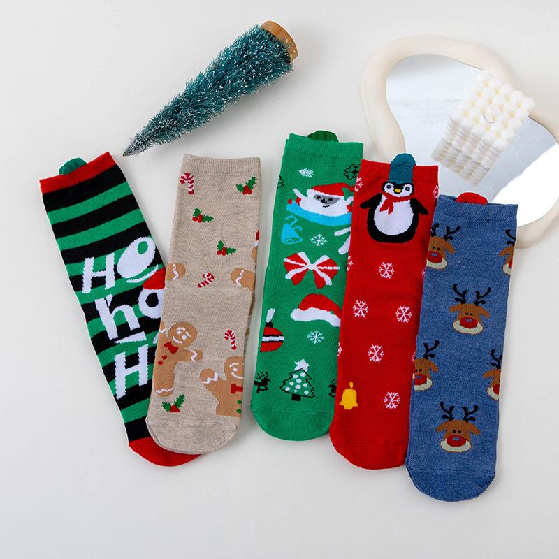 Christmas Socks, Santa Claus, Reindeer, Snowman, Gingerbread, Human Tube, Women's Socks, Cotton Cartoon, Autumn and Winter