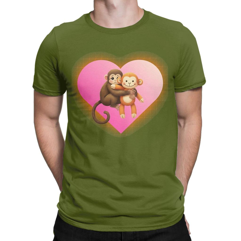 Classic Funny Graphic 100 Cotton Tshirt Cute Monkey Hugging Plush Tees Tops For Unisex