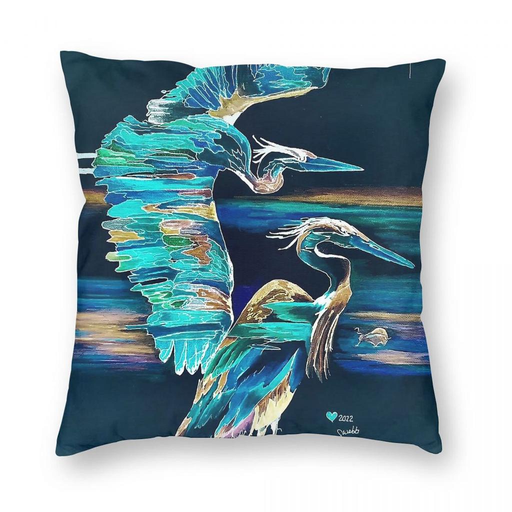 Greate Blue Herron Square Pillowcase Polyester Linen Velvet Printed Zip Decor Pillow Case Sofa Seater Cushion Cover