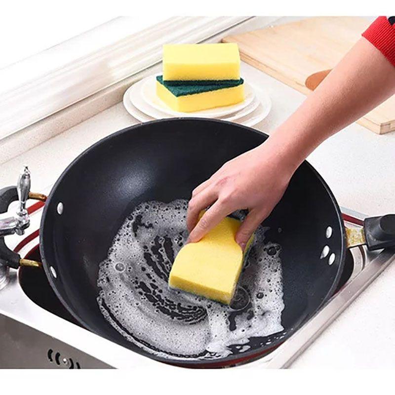 Langlebiges 8-teiliges Küchenschrubber-Set mit gelben und grünen Schwamm-Pads