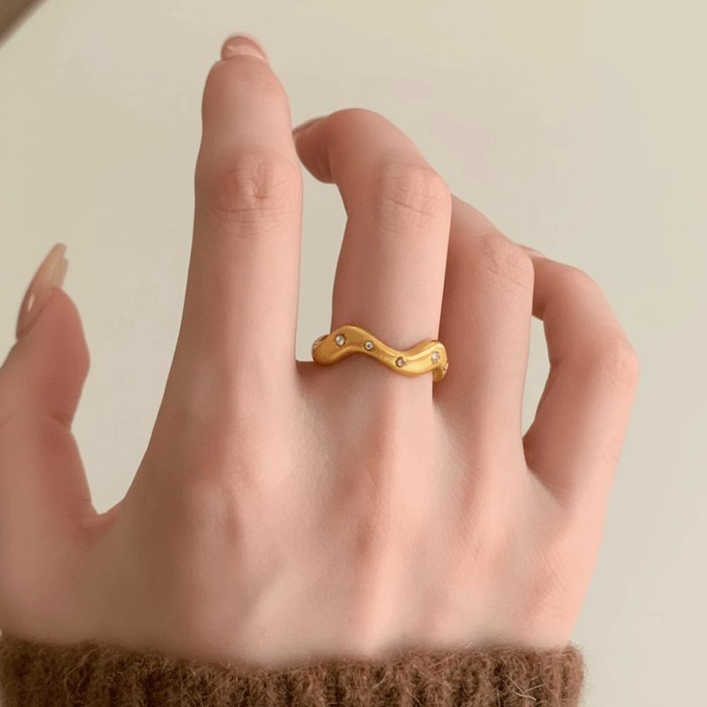 Plating Wave Rings Twisted Round Fine Jewelry Opening Rings Light Luxury Minimalist Design Geometric Rings Gift For Women