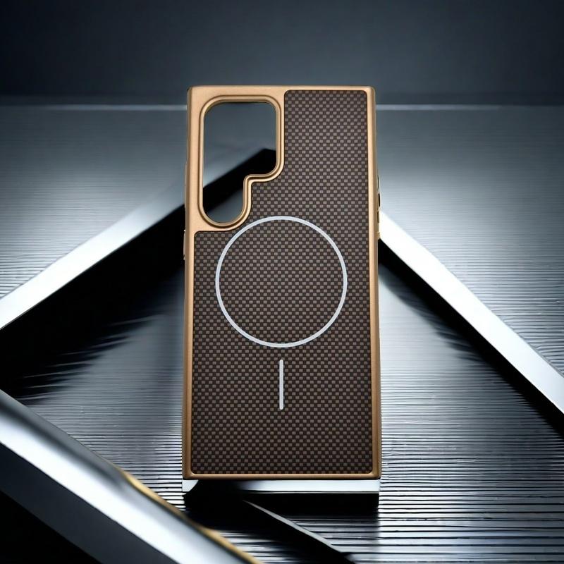Carbon Fiber Texture Magnetic Phone Case For Samsung S25 Ultra S24 FE S23 Plus Wireless Charge Shockproof Hard PC Bumper Cover