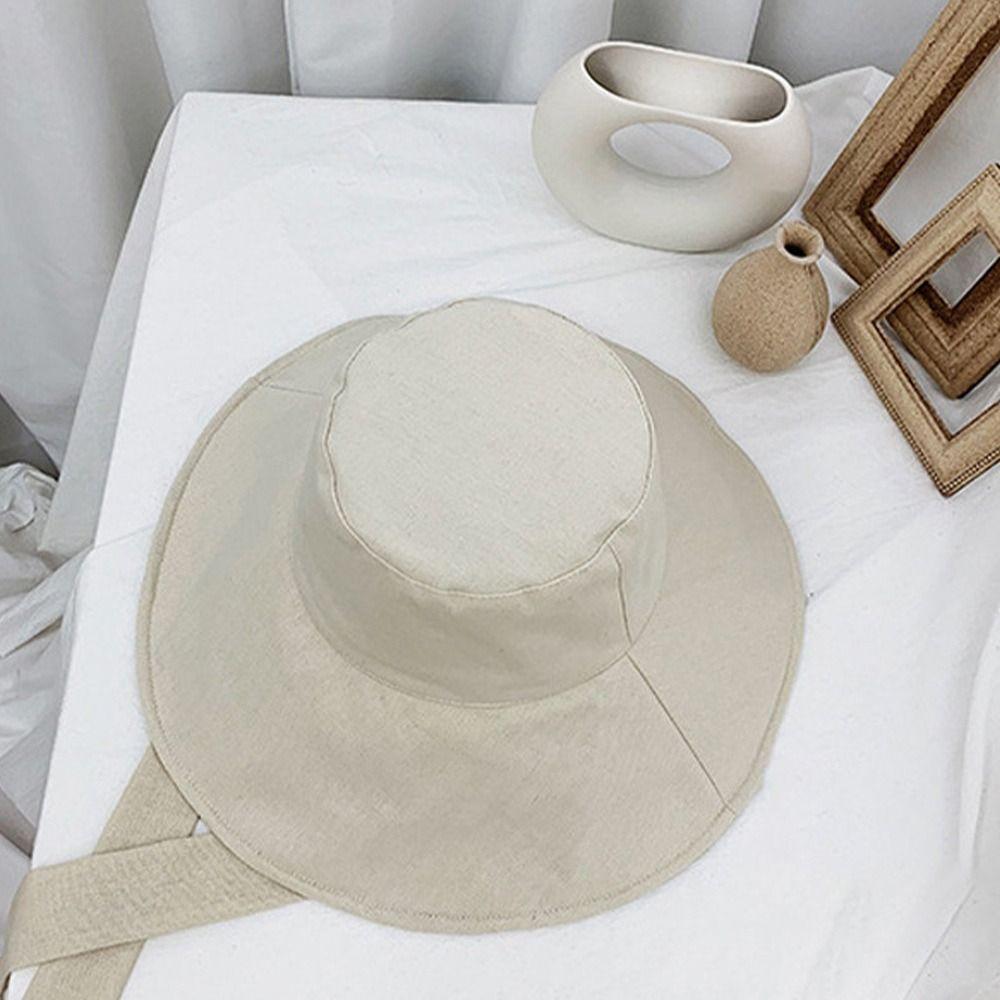 Stylish Accessory Tie Design Fisherman Hat Big Brim Cotton Linen Bucket Hat Foldable Visor Cap Women