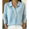Women S Knitted Buttoned Lapel Loose Casual Long Sleeve Sweater