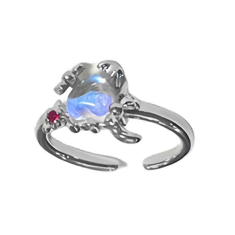 Liquid Moonstone Stacked Wearing High-End Ring Love Niche Design Cold Wind Butterfly Open Ring Woman