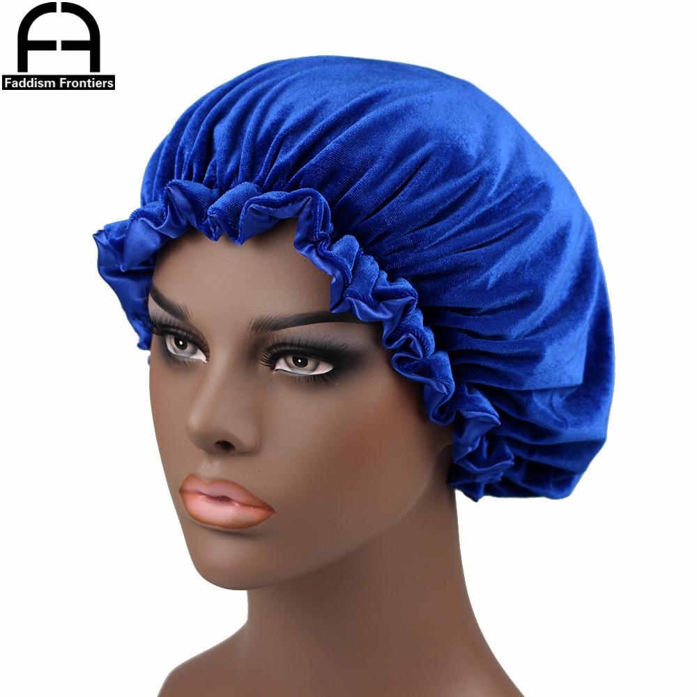 

Новый двусторонний бархатный чепчик с атласной подкладкой и эластичной резинкой, чепчик для сна, женский тюрбан для леди синий
