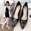 Pointed High Heels Design Sense Niche Temperament Celebrity Middle Heel Not Tired Feet Four Seasons Single Shoes Women 2025 New Soft Leather