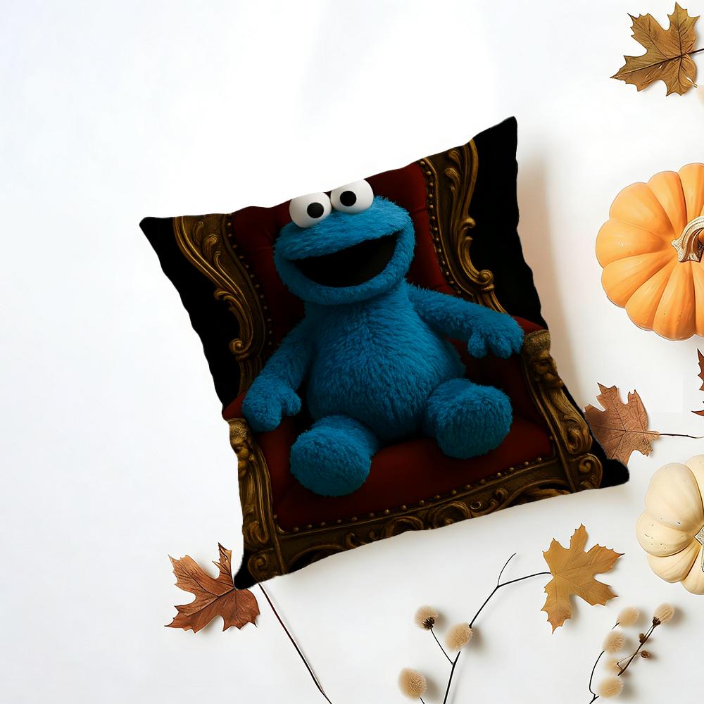 CCookie Monster Cushion Cover Washable Linen Pillowcase Soft for Daily Sofa Bed Home Room Decor